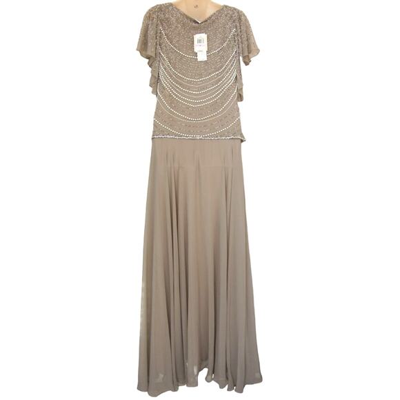 JKARA Size 6 Full Length Champagne Beaded Formal Dress NWT - Picture 4 of 5